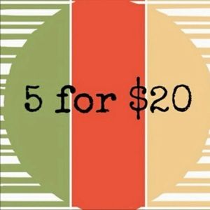 5 items $20 any item $8 or less qualifies